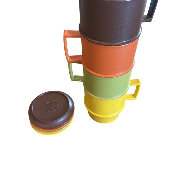Set of 4 VTG Tupperware Stackable Coffee Mug Cups #1312 w/Lids Harvest - Picture 2 of 6